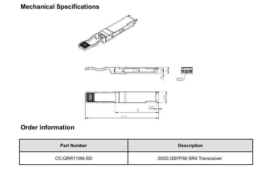 Решение для взаимосвязи центров обработки данных 200G QSFP56 SR4 оптический приемопередатчик с расстоянием передачи 100 м по волокну OM4