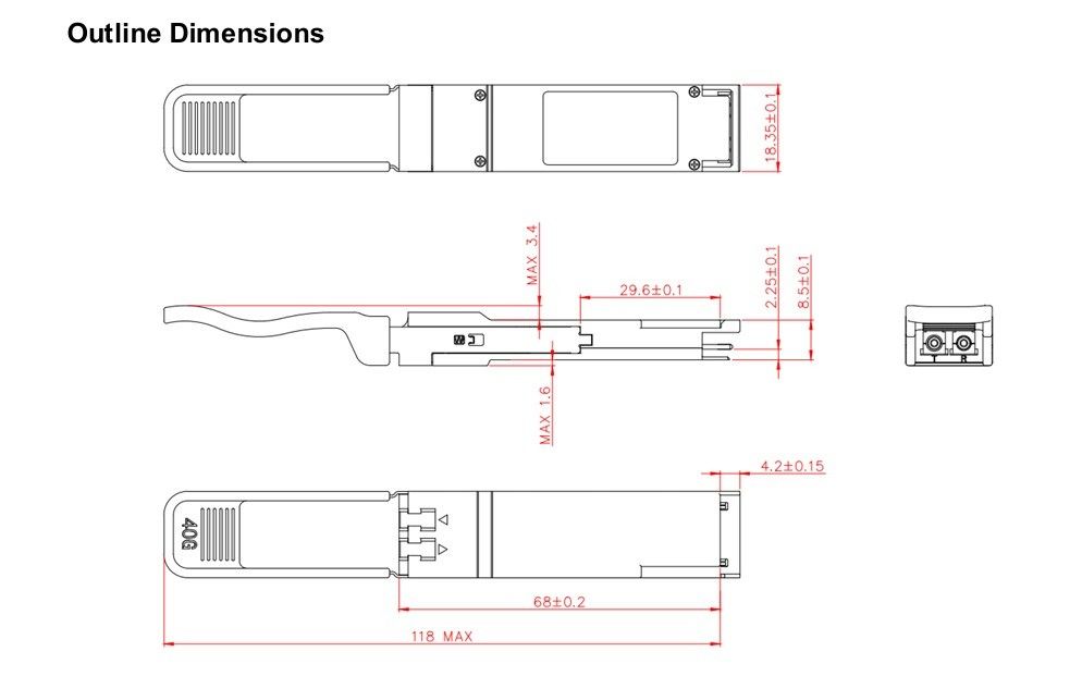 Расстояние передачи 10 км 40 Гбит/с QSFP LR4 оптический приемопередатчик 1277,5 нм 10 км дуплексный LC для скоростного оборудования из оптических волокон
