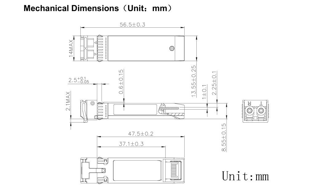 Технология охлаждения 1550nm 40km ER/EW LC Duplex Industrial Temp -40-85°C 1.5W RoHS CE FCC Compliant 10G SFP Transceiver Module